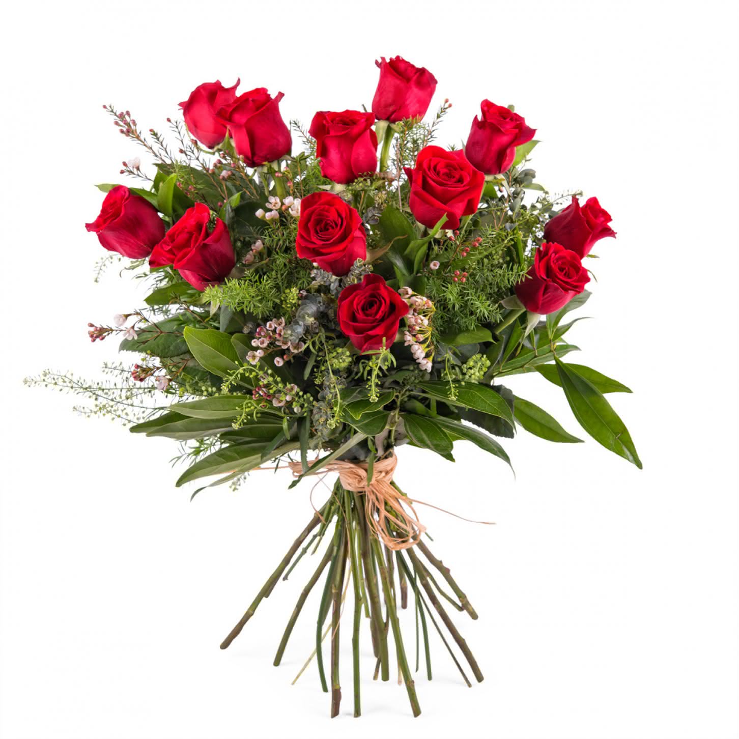 Ramo de 12 rosas rojas EXTRA tallo largo - Flores El Jardín