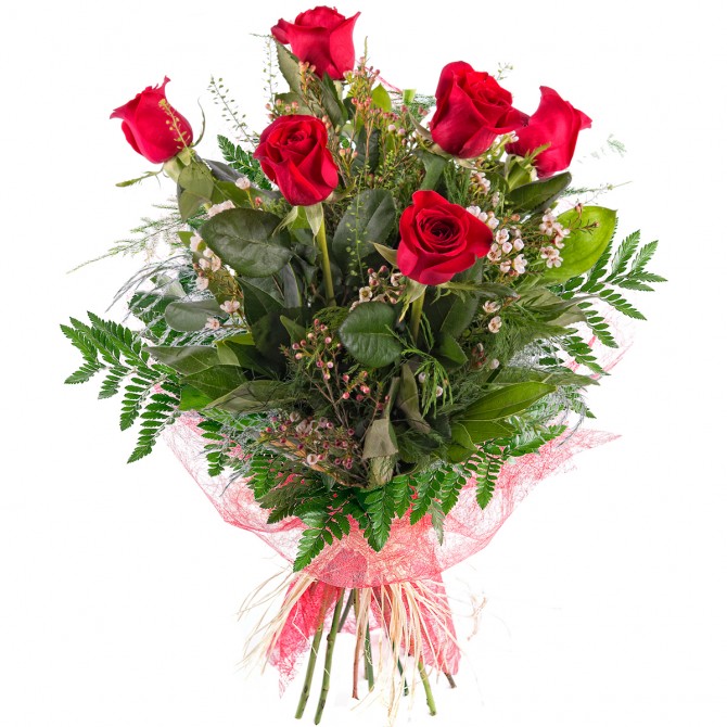 Ramo de 6 rosas rojas EXTRA - Flores El Jardín